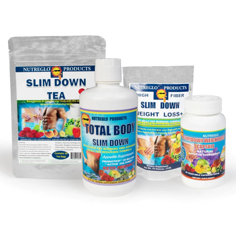 1LB Slim Down Bundle: 90 Capsules 30 Tea bags & 32 ounces of Liquid Appetite Suppressant